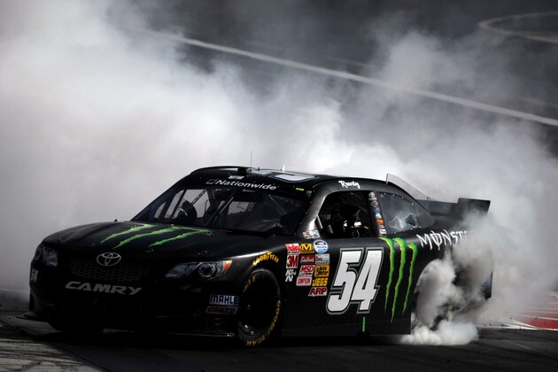 BRISTOL, TN - MARCH 15:  Kyle Busch, driver of the #54 Monster Energy Toyota, celebrates after winning the NASCAR Nationwide Series Drive To Stop Diabetes 300 at Bristol Motor Speedway on March 15, 2014 in Bristol, Tennessee.  (Photo by Jonathan Moore/Getty Images)