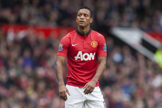 Manchester United's Nani during his team's English Premier League soccer match against Stoke at Old Trafford Stadium, Manchester, England, Saturday Oct. 26, 2013. (AP Photo/Jon Super)