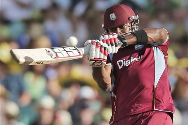 West Indies' batsman Kieron Pollard plays a shot during their One Day International Cricket match against Australia in Sydney, Australia, Friday, Feb. 8, 2013.(AP Photo/Rob Griffith)