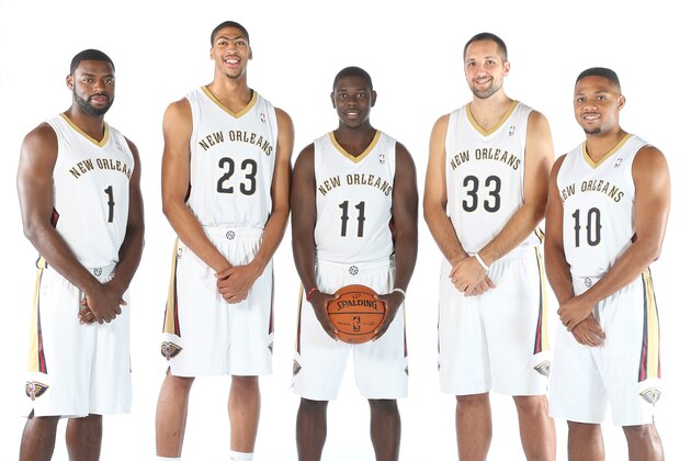 METAIRIE, LA - SEPTEMBER 30: Tyreke Evans #1 Jrue Holiday #11, Anthony Davis #23, Ryan Anderson #33 and Eric Gordon #10 of The New Orleans Pelicans pose for photos during NBA Media Day on September 30, 2013 at the New Orleans Pelicans practice facility in Metairie, Louisiana. NOTE TO USER: User expressly acknowledges and agrees that, by downloading and or using this Photograph, user is consenting to the terms and conditions of the Getty Images License Agreement. Mandatory Copyright Notice: Copyright 2013 NBAE (Photo by Layne Murdoch/NBAE via Getty Images) METAIRIE, LA - SEPTEMBER 30: Tyreke Evans #1 Jrue Holiday #11, Anthony Davis #23, Ryan Anderson #33 and Eric Gordon #10 of The New Orleans Pelicans pose for photos during NBA Media Day on September 30, 2013 at the New Orleans Pelicans practice facility in Metairie, Louisiana. NOTE TO USER: User expressly acknowledges and agrees that, by downloading and or using this Photograph, user is consenting to the terms and conditions of the Getty Images License Agreement. Mandatory Copyright Notice: Copyright 2013 NBAE (Photo by Layne Murdoch/NBAE via Getty Images)