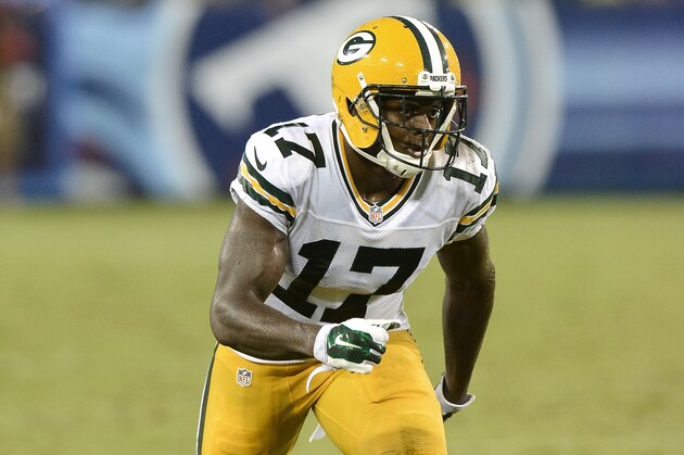 Green Bay Packers wide receiver Davante Adams gets set to run a route in the second quarter of a preseason NFL football game Saturday, Aug. 9, 2014, in Nashville, Tenn. (AP Photo/Mark Zaleski)