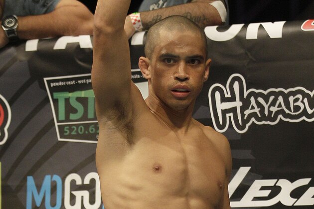 Chris Cariaso is shown before a UFC on Fuel 4 Mixed Martial Arts flyweight bout against Josh Ferguson in San Jose, Calif., Wednesday, July 11, 2012. (AP Photo/Jeff Chiu)