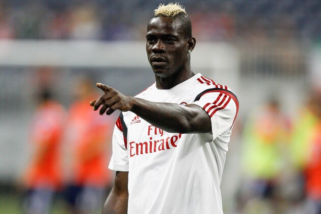 Milan forward Mario Balotelli (45) during a soccer match at NRG Stadium Wednesday, Aug.6, 2014 in Houston. (AP Photo/Bob Levey)