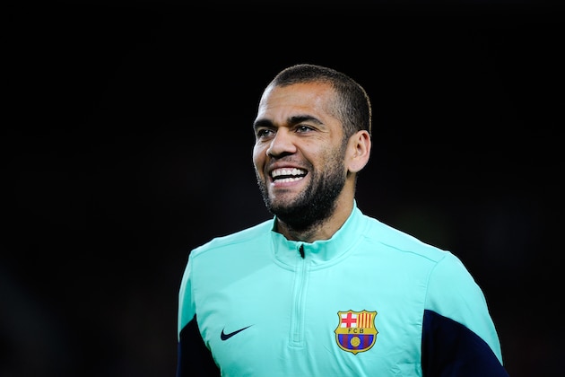 BARCELONA, SPAIN - NOVEMBER 01:  Dani Alves of FC Barcelona looks on during the warm up prior to the La Liga match between FC Barcelona and RCD Espanyol at Camp Nou on November 1, 2013 in Barcelona, Spain.  (Photo by David Ramos/Getty Images)