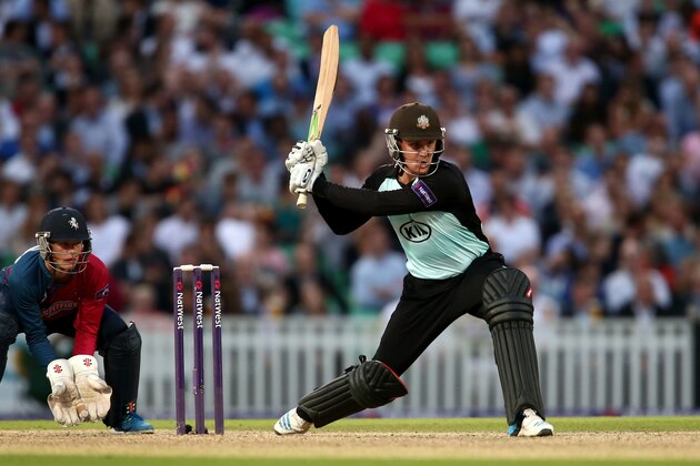 LONDON, ENGLAND - JULY 02:  Jason Roy of Surrey hits out during the Natwest T20 Blast match between Surrey and Kent Spitfires at The Kia Oval on July 2, 2014 in London, England.  (Photo by Jordan Mansfield/Getty Images)