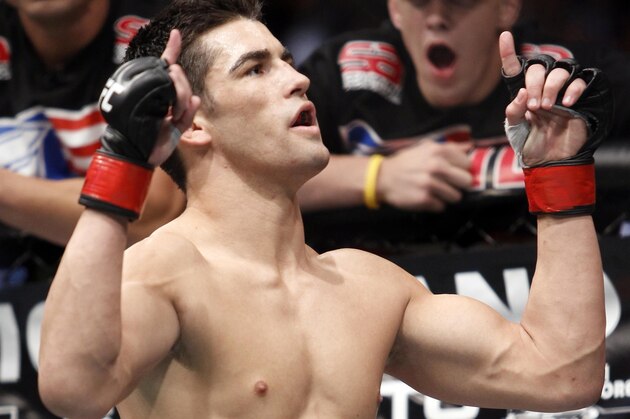 Dominick Cruz prepares for his fight against Urijah Faber just before their UFC bantamweight mixed martial arts title match, Saturday, July 2, 2011 at The MGM Grand Garden Arena in Las Vegas. Cruz won by unanimous decision. (AP Photo/Eric Jamison)