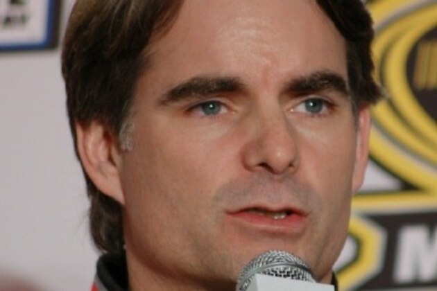 Jeff Gordon takes one of many media questions in Charlotte.