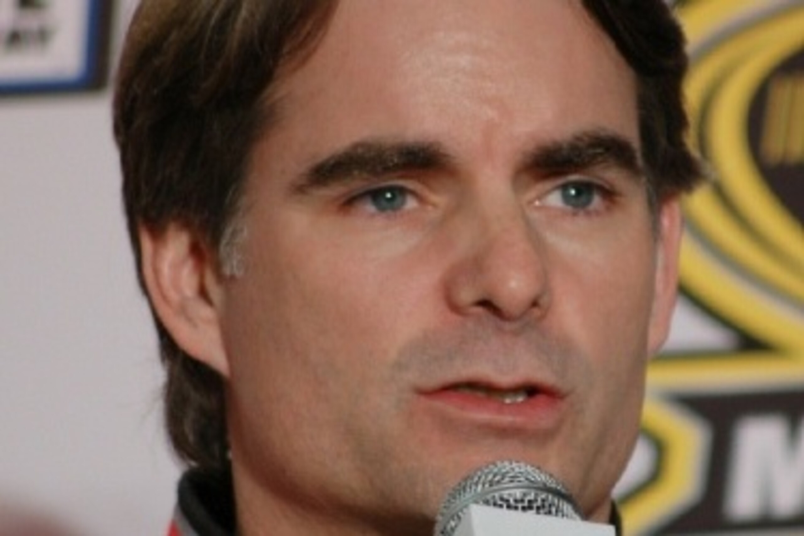 Jeff Gordon takes one of many media questions in Charlotte.