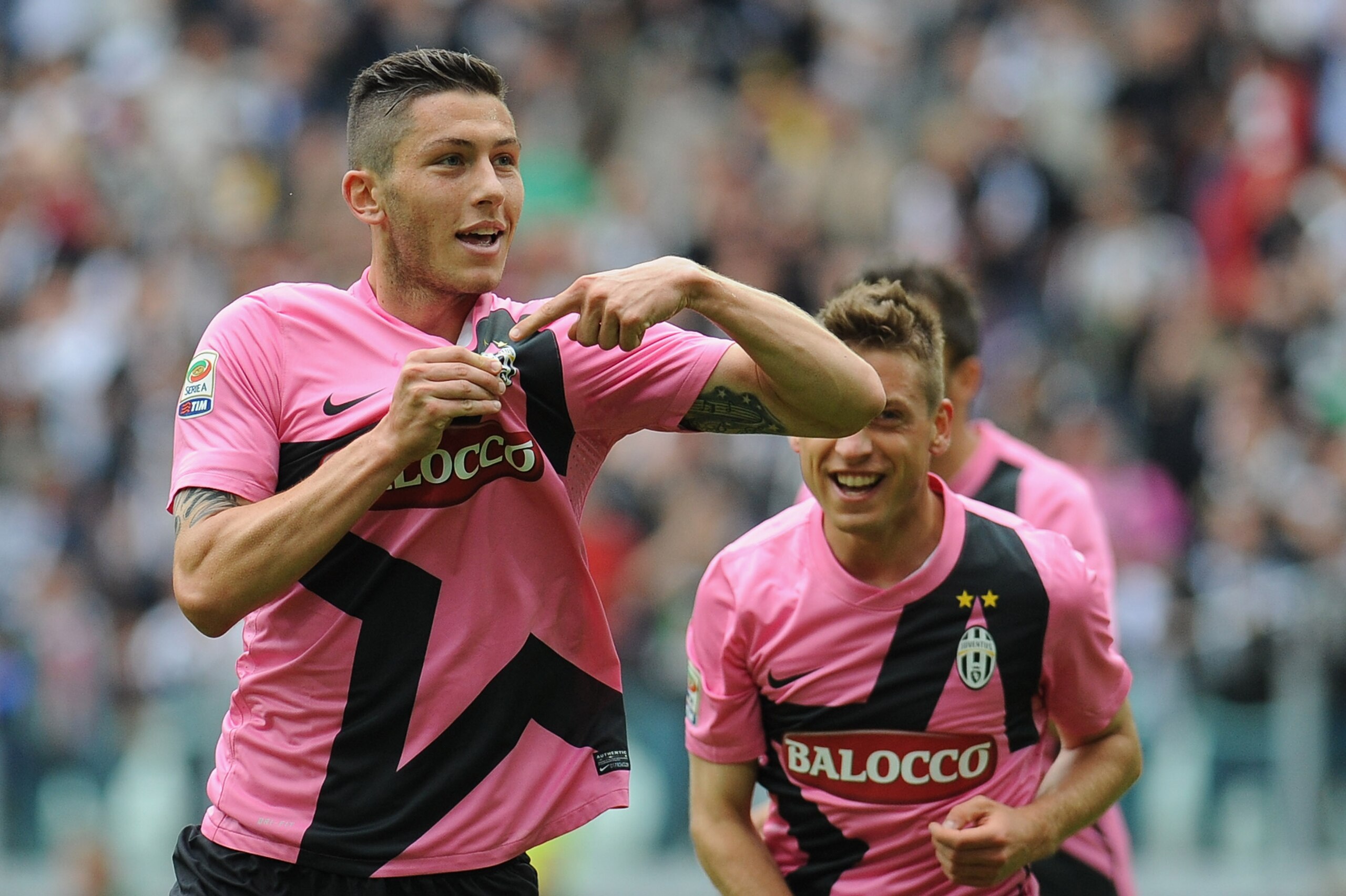 TURIN, ITALY - MAY 13:  Luca Marrone of Juventus FC celebrates the opening goal during the Serie A match between Juventus FC and Atalanta BC at Juventus Stadium on May 13, 2012 in Turin, Italy.  (Photo by Valerio Pennicino/Getty Images)