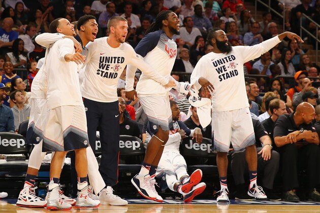 NEW YORK, NY - AUGUST 20:  Team USA celebrates a score against the Dominican Republic during their game at Madison Square Garden on August 20, 2014 in New York City.  (Photo by Al Bello/Getty Images)