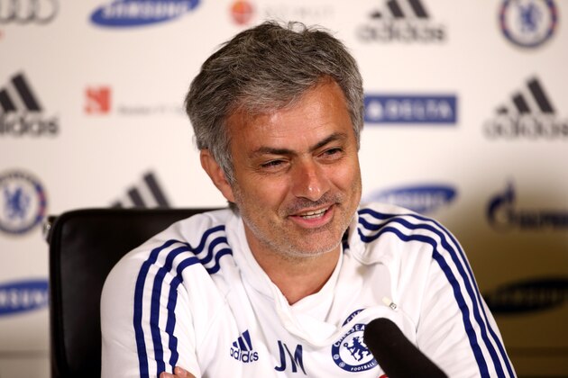 COBHAM, ENGLAND - MAY 02:  Chelsea Manager Jose Mourinho talks to the press at the Chelsea Training Ground on May 2, 2014 in Cobham, England.  (Photo by Jordan Mansfield/Getty Images)