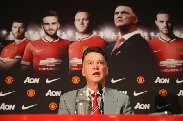 MANCHESTER, ENGLAND - JULY 17:  Louis van Gaal appears at a press conference as he is unveiled as the new Manchester United manager at Old Trafford on July 17, 2014 in Manchester, England.  (Photo by Clive Mason/Getty Images)