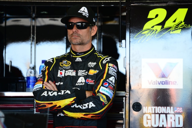 Aug 16, 2014; Brooklyn, MI, USA; NASCAR Sprint Cup Series driver Jeff Gordon during practice for the Pure Michigan 400 at Michigan International Speedway. Mandatory Credit: Andrew Weber-USA TODAY Sports
