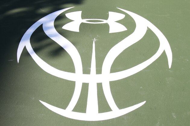 NEW YORK, NY - SEPTEMBER 19:  The Under Amrour logo painted on the court at the unveiling of Under Armour/NBA FIT - Basketball Court Refurbishment Dedication Ceremony on September 19, 2013 in New York, NY. NOTE TO USER: User expressly acknowledges and agrees that, by downloading and or using this photograph, User is consenting to the terms and conditions of the Getty Images License Agreement. Mandatory Copyright Notice: Copyright 2013 NBAE (Photo by Nat/NBAE via Getty Images)