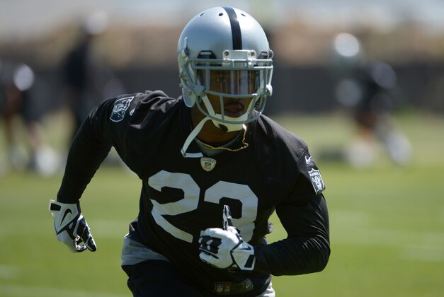 Jun 10, 2014; Alameda, CA, USA; Oakland Raiders cornerback Tarell Brown (23) at organized team activities at the Raiders practice facility. Mandatory Credit: Kirby Lee-USA TODAY Sports