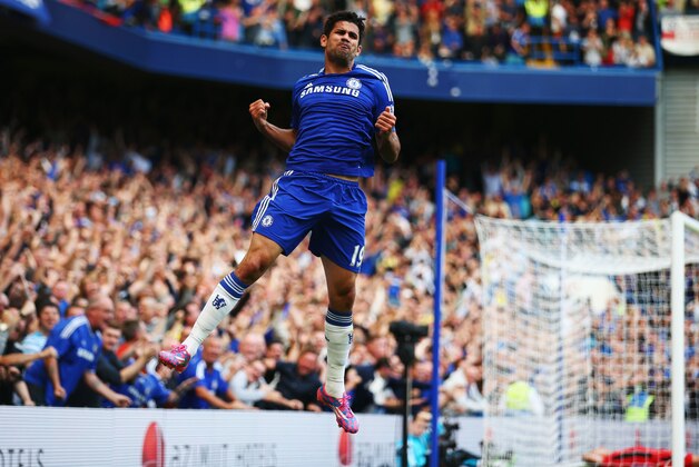 LONDON, ENGLAND - AUGUST 23: Diego Costa of Chelsea celebrates as he scores their first goal during the Barclays Premier League match between Chelsea and Leicester City at Stamford Bridge on August 23, 2014 in London, England. (Photo by Paul Gilham/Getty Images) LONDON, ENGLAND - AUGUST 23: Diego Costa of Chelsea celebrates as he scores their first goal during the Barclays Premier League match between Chelsea and Leicester City at Stamford Bridge on August 23, 2014 in London, England. (Photo by Paul Gilham/Getty Images)