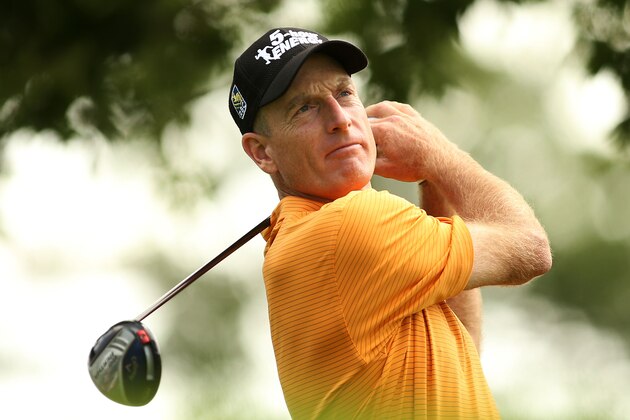 PARAMUS, NJ - AUGUST 23:  Jim Furyk plays his shot from the 11th tee during the third round of The Barclays at The Ridgewood Country Club on August 23, 2014 in Paramus, New Jersey.  (Photo by Darren Carroll/Getty Images)