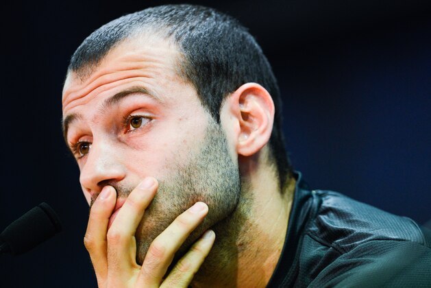 BARCELONA, SPAIN - MARCH 11:  Javier Mascherano of FC Barcelona faces the media during a press conference ahead the UEFA Champions League Round of 16 second Leg match against Manchester City at the Sant Joan Despi Sport Complex on March 11, 2014 in Barcelona, Spain.  (Photo by David Ramos/Getty Images)