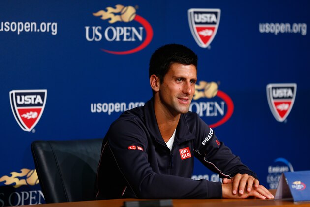 NEW YORK, NY - AUGUST 23:  Novak Djokovic of Serbia talks to the media during previews for the US Open tennis at USTA Billie Jean King National Tennis Center on August 23, 2014 in New York City.  (Photo by Julian Finney/Getty Images)