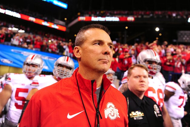 Dec 7, 2013; Indianapolis, IN, USA; Ohio State Buckeyes head coach Urban Meyer prior to the 2013 Big 10 Championship game against the Michigan State Spartans at Lucas Oil Stadium. Mandatory Credit: Andrew Weber-USA TODAY Sports