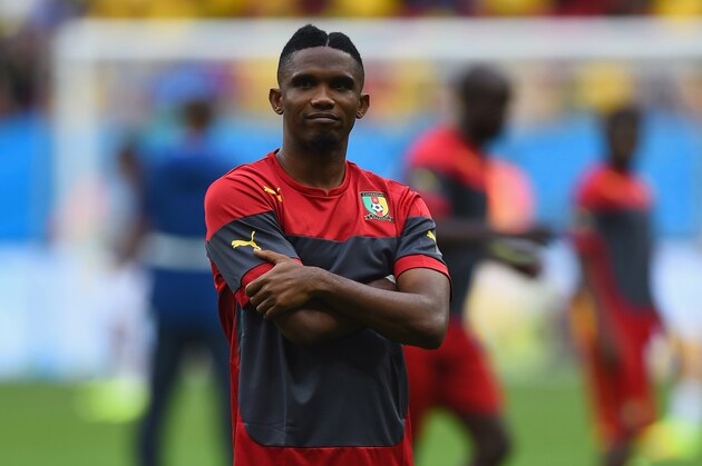 BRASILIA, BRAZIL - JUNE 23:  Samuel Eto'o of Cameroon looks on prior to the 2014 FIFA World Cup Brazil Group A match between Cameroon and Brazil at Estadio Nacional on June 23, 2014 in Brasilia, Brazil.  (Photo by Stu Forster/Getty Images)
