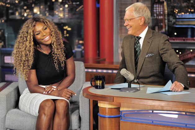 In this photo provided by CBS, Serena Williams talks with host David on the set of the “Late Show with David Letterman,” Thursday, Aug. 21, 2014, in New York. Williams will compete in the U.S. Open which begins on Aug. 25. (AP Photo/CBS, John Paul Filo)