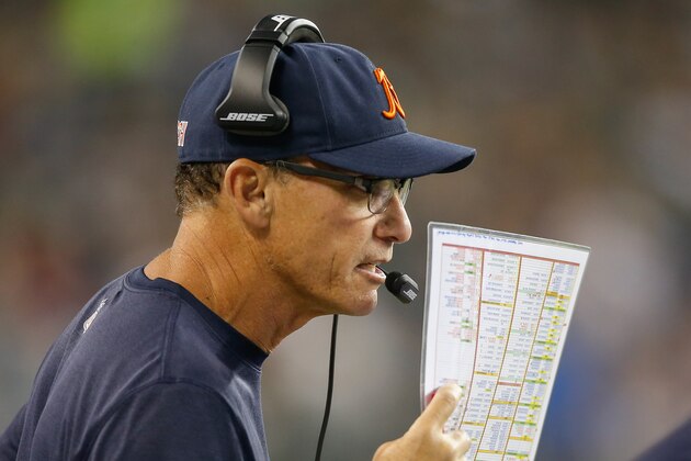 SEATTLE, WA - AUGUST 22:  Head coach Marc Trestman of the Chicago Bears looks on during the game against the Seattle Seahawks at CenturyLink Field on August 22, 2014 in Seattle, Washington. The Seahawks defeated the Bears 34-6.  (Photo by Otto Greule Jr/Getty Images)