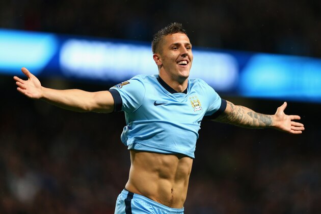 MANCHESTER, ENGLAND - AUGUST 25:  Stevan Jovetic of Manchester City celebrates scoring the second goal during the Barclays Premier League match between Manchester City and Liverpool at the Etihad Stadium on August 25, 2014 in Manchester, England.  (Photo by Clive Brunskill/Getty Images)
