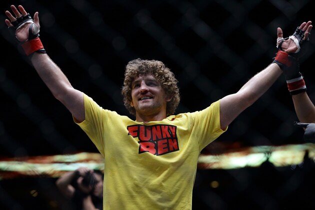 SINGAPORE - MAY 30:  Ben Askren of United States of America celebrates after defeating Bakhtiyar Abbasov of Azerbaijan during OneFC Honor & Glory at Singapore Indoor Stadium on May 30, 2014 in Singapore.  (Photo by Suhaimi Abdullah/Getty Images)
