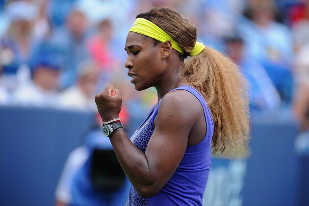 CINCINNATI, OH - AUGUST 17:  Serena Williams reacts during the final match against Ana Ivanovic of Serbia on day 9 of the Western & Southern Open at the Linder Family Tennis Center on August 17, 2014 in Cincinnati, Ohio.  (Photo by Jonathan Moore/Getty Images)
