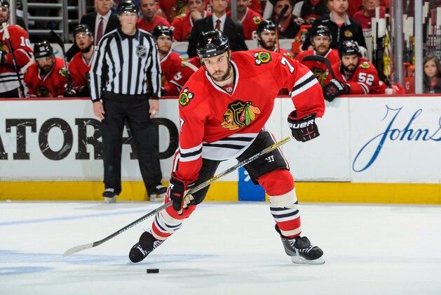 CHICAGO, IL - JUNE 1: Brent Seabrook #7 of the Chicago Blackhawks shoots the puck in Game Seven of the Western Conference Final against the Los Angeles Kings during the 2014 NHL Stanley Cup Playoffs at the United Center on June 01, 2014 in Chicago, Illinois. (Photo by Bill Smith/NHLI via Getty Images)