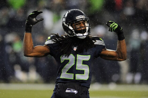 SEATTLE, WA - DECEMBER 23: Cornerback Richard Sherman #25 of the Seattle Seahawks fires up the crowd during the fourth quarter of the game against the San Francisco 49ers at CenturyLink Field on December 23, 2012 in Seattle,Wa. The Seahawks won the game 42-13. (Photo by Steve Dykes/Getty Images)