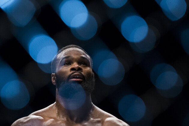 MACAU - AUGUST 23:  Tyron Woodley of USA looks up after winning his welterweight fight against Dong Hyun Kim of South Korea during the UFC Fight Night at The Venetian Macao Cotai Arena on August 23, 2014 in Macau, China.  (Photo by Victor Fraile/Getty Images)