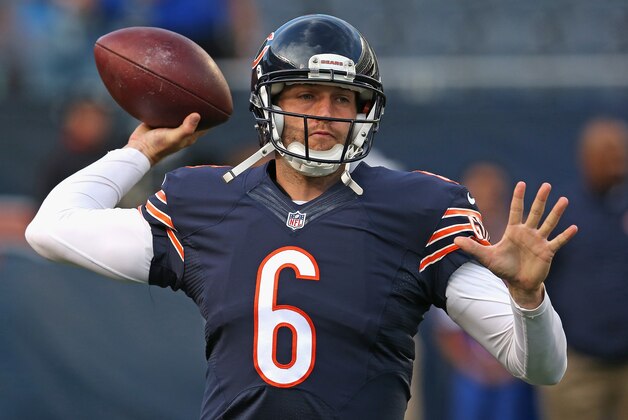 CHICAGO, IL - AUGUST 14: Jay Cutler #6 of the Chicago Bears participates in warm-ups before a preseason game against the Jacksonville Jaguars at Soldier Field on August 14, 2014 in Chicago, Illinois. The Bears defeated the Jaguars 20-19. (Photo by Jonathan Daniel/Getty Images) CHICAGO, IL - AUGUST 14: Jay Cutler #6 of the Chicago Bears participates in warm-ups before a preseason game against the Jacksonville Jaguars at Soldier Field on August 14, 2014 in Chicago, Illinois. The Bears defeated the Jaguars 20-19. (Photo by Jonathan Daniel/Getty Images)