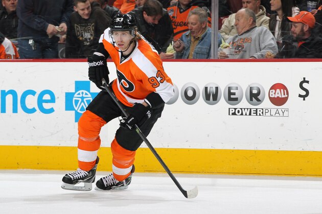 PHILADELPHIA, PA - FEBRUARY 27:  Jakub Voracek #93 of the Philadelphia Flyers skates against the San Jose Sharks on February 27, 2014 at the Wells Fargo Center in Philadelphia, Pennsylvania.  (Photo by Len Redkoles/NHLI via Getty Images)