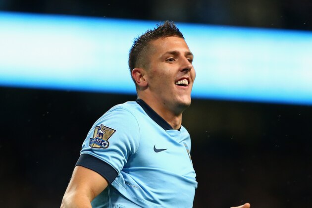 MANCHESTER, ENGLAND - AUGUST 25:  Stevan Jovetic of Manchester City celebrates scoring the second goal during the Barclays Premier League match between Manchester City and Liverpool at the Etihad Stadium on August 25, 2014 in Manchester, England.  (Photo by Clive Brunskill/Getty Images)