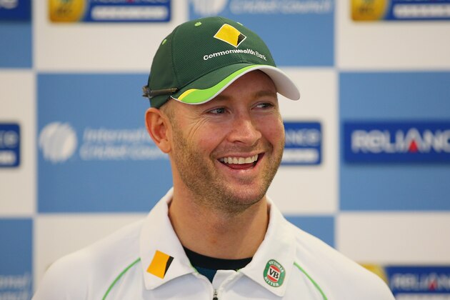 BRISBANE, AUSTRALIA - JUNE 04:  Michael Clarke speaks to media during a Cricket Australia World Number One Mace Presentation at Cricket Australia Centre of Excellence on June 4, 2014 in Brisbane, Australia.  (Photo by Chris Hyde/Getty Images)