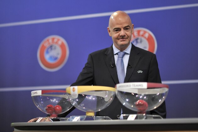 NYON, SWITZERLAND - AUGUST 08: UEFA General Secretary Gianni Infantino looks on during the 2014/15 UEFA Europa League Play-off round draw at the UEFA headquarters, The House of European Football, on August 8, 2014 in Nyon, Switzerland. (Photo by Harold Cunningham/Getty Images) NYON, SWITZERLAND - AUGUST 08: UEFA General Secretary Gianni Infantino looks on during the 2014/15 UEFA Europa League Play-off round draw at the UEFA headquarters, The House of European Football, on August 8, 2014 in Nyon, Switzerland. (Photo by Harold Cunningham/Getty Images)