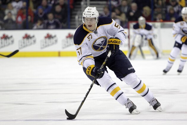 Buffalo Sabres' Tyler Myers plays against the Columbus Blue Jackets during an NHL hockey game Saturday, Jan. 25, 2014, in Columbus, Ohio. (AP Photo/Jay LaPrete)