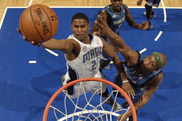 ORLANDO, FL - APRIL 5: Maurice Harkless #21 of the Orlando Magic shoots against the Minnesota Timberwolves on April 5, 2014 at Amway Center in Orlando, Florida. NOTE TO USER: User expressly acknowledges and agrees that, by downloading and or using this photograph, User is consenting to the terms and conditions of the Getty Images License Agreement. Mandatory Copyright Notice: Copyright 2014 NBAE  (Photo by Fernando Medina/NBAE via Getty Images)