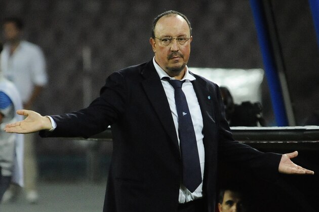 Napoli coach Rafael Benitez gestures during the Champions League preliminary round soccer match between Napoli and Athletic Bilbao, in Naples, Italy, Tuesday, Aug. 19, 2014. The match ended in a 1 - 1 tie. (AP Photo/Salvatore Laporta)