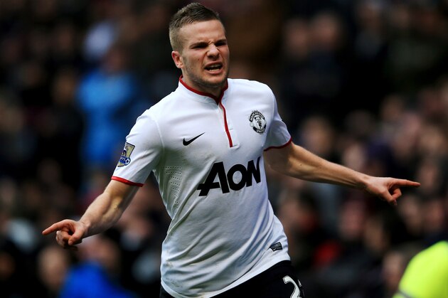 BIRMINGHAM, ENGLAND - DECEMBER 15:  Tom Cleverley of Manchester United celebrates as he scores their thrid goal during the Barclays Premier League match between Aston Villa and Manchester United at Villa Park on December 15, 2013 in Birmingham, England.  (Photo by Richard Heathcote/Getty Images)