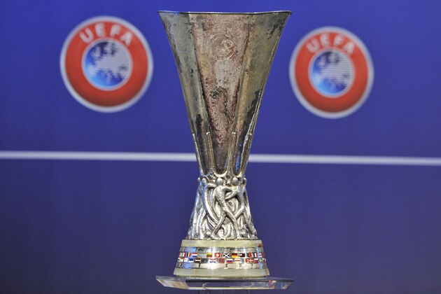 NYON, SWITZERLAND - AUGUST 08:  The UEFA Europa League trophy is displayed during the 2014/15 UEFA Europa League Play-off round draw at the UEFA headquarters, The House of European Football on August 8, 2014 in Nyon, Switzerland.  (Photo by Harold Cunningham/Getty Images)