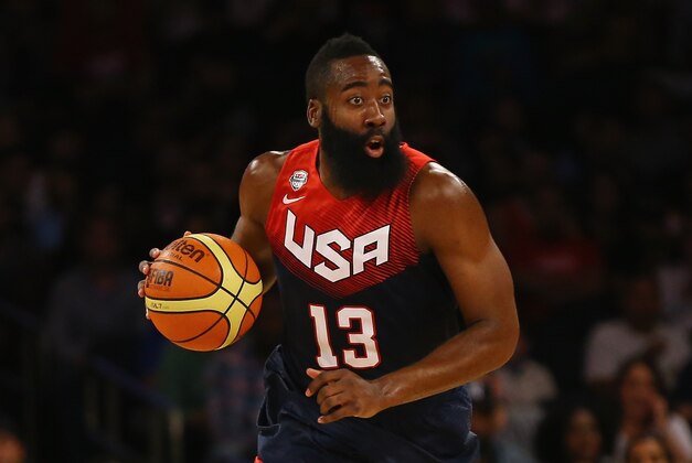 NEW YORK, NY - AUGUST 22:  James Harden #13 of the USA dribbles against Puerto Rico during their game at Madison Square Garden on August 22, 2014 in New York City.  (Photo by Al Bello/Getty Images)
