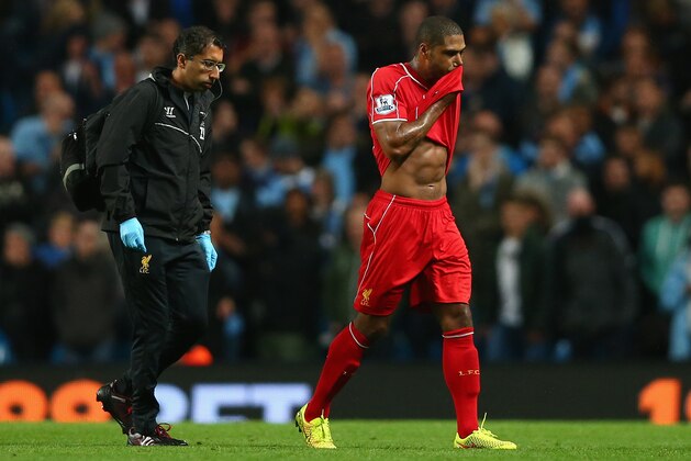MANCHESTER, ENGLAND - AUGUST 25:   Glen Johnson of Liverpool walks off during the Barclays Premier League match between Manchester City and Liverpool at the Etihad Stadium on August 25, 2014 in Manchester, England.  (Photo by Clive Brunskill/Getty Images)