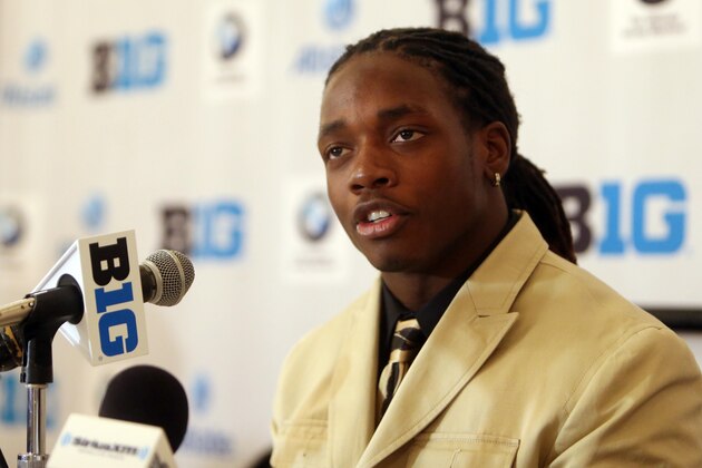 Jul 28, 2014; Chicago, IL, USA; Wisconsin Badgers running back Melvin Gordon addresses the media during the Big Ten football media day at Hilton Chicago. Mandatory Credit: Jerry Lai-USA TODAY Sports