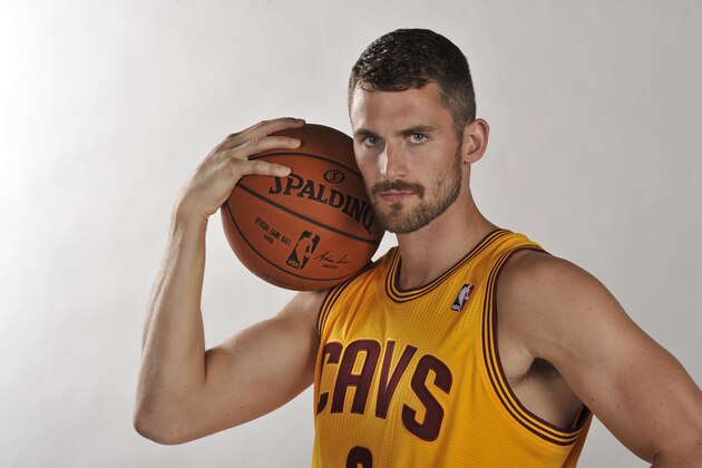 INDEPENDENCE, OH - AUGUST 26:  Kevin Love #0 of the Cleveland Cavaliers poses for a portrait at The Cleveland Clinic Courts on August 26, 2014 in Independence, Ohio in Cleveland, Ohio. NOTE TO USER: User expressly acknowledges and agrees that, by downloading and/or using this Photograph, user is consenting to the terms and conditions of the Getty Images License Agreement. Mandatory Copyright Notice: Copyright 2014 NBAE (Photo by David Liam Kyle/NBAE via Getty Images)