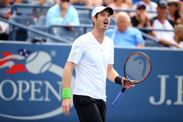 NEW YORK, NY - AUGUST 30:  Andy Murray of Great Britain reacts against Andrey Kuznetsov of Russia during their men's singles third round match on Day Six of the 2014 US Open at the USTA Billie Jean King National Tennis Center on August 30, 2014 in the Flushing neighborhood of the Queens borough of New York City.  (Photo by Al Bello/Getty Images)
