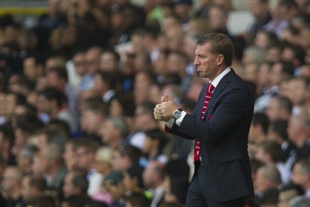 Liverpool's manager Brendan Rodgers gestures from the sidelines during their English Premier League soccer match against Tottenham Hotspur at White Hart Lane, London, Sunday, Aug. 31, 2014 (AP Photo/Bogdan Maran)