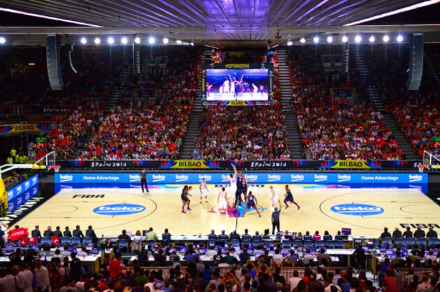 BILBAO, SPAIN - AUGUST 31: Anthony Davis #14 of the USA Basketball Men's National Team and Omer Asik #14 of the Turkey Basketball Men's National Team tip off the game during the 2014 FIBA World Cup at Bizkaia Arena in Bilbao Exhibition Centre on August 31, 2014 in Bilbao, Spain.  NOTE TO USER: User expressly acknowledges and agrees that, by downloading and/or using this Photograph, user is consenting to the terms and conditions of the Getty Images License Agreement. Mandatory Copyright Notice: Copyright 2014 NBAE (Photo by David Dow/NBAE via Getty Images)